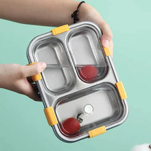 Load image into Gallery viewer, Lunch Box Sealed Leakage Proof Stainless Steel Lunch Box with Fork,Chopstick &amp; Spoon Lid Office Food Container 3 Compartment for School Kids and Adults
